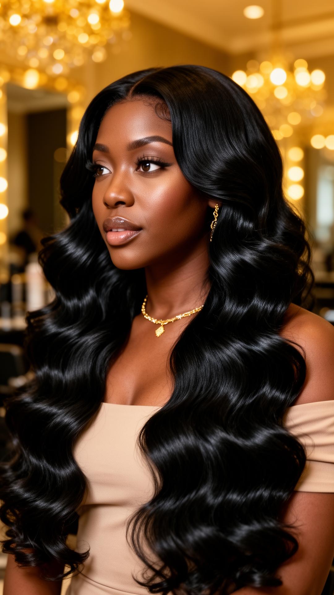 Model with luxurious styled hair extensions